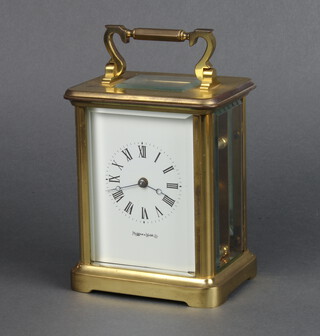 A 20th Century carriage clock timepiece, the enamelled dial marked Mappin & Webb Ltd, complete with key 13cm x 10cm x 8cm  