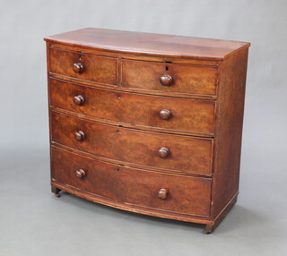 A 19th Century mahogany bow front chest of 2 short and 3 long drawers with brass escutcheons 98cm h x 105cm w x 53cm d 