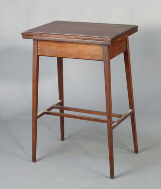 An Edwardian rectangular mahogany card table raised on square supports with H framed stretcher 75cm h x 51cm w x 36cm d 