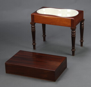 A rectangular Victorian mahogany bidet complete with china liner, raised on turned supports 44cm h x 53cm w x 32cm d
