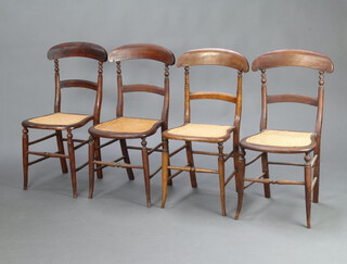 A harlequin set of 4 (3 and 1) Victorian beech framed bar back chairs with woven cane seats, raised on turned supports 85cm h x 39cm w x 34cm d  