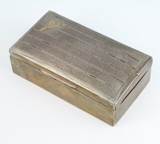 A rectangular silver Art Deco style cigarette box 16.5cm, marks rubbed 