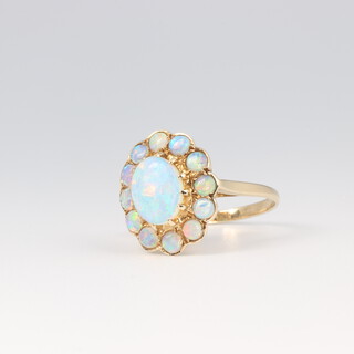 A 9ct yellow gold opal oval cluster ring 3.2 grams, size O 