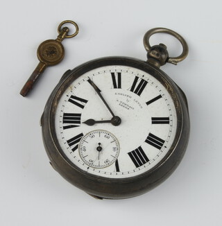 A gentleman's Edwardian silver cased keywind pocket watch with seconds at 6 o'clock, Chester 1902 together with key 