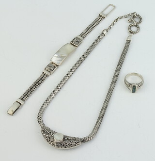 A silver necklace and minor silver jewellery 100 grams 