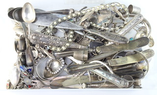 A silver bangle and a quantity of silver cutlery and jewellery etc, 260 grams