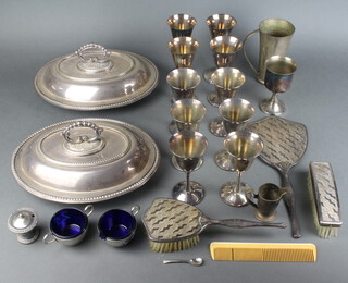 A pair of silver plated entrees and minor plated wares