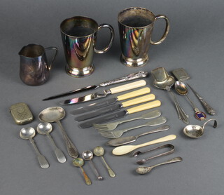 Two silver plated mugs and minor plated wares