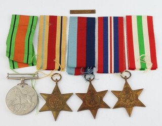 A Second World War group of medals comprising 1939-45 Star, Italy and Africa Star with 8th Army bar and British War medal with original posting box  