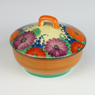 A Clarice Cliff Bizarre Gayday pattern lidded bowl and cover 10cm 