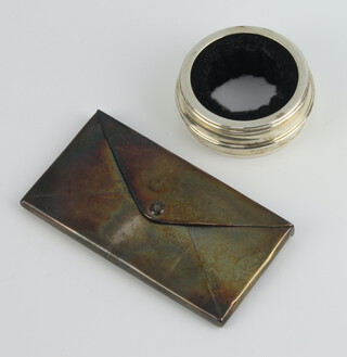 An Edwardian silver card case in the form of an envelope Birmingham 1907 30 grams, together with a silver mounted wine collar 