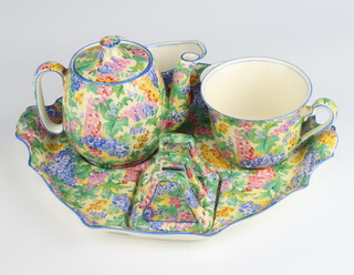 A Royal Winton Somerset tea set comprising tray, breakfast teapot, tea cup, cream jug and sugar bowl 