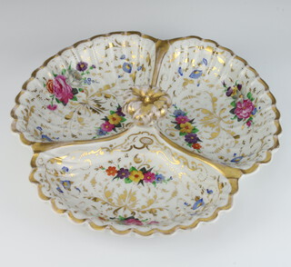 A Continental 3 section hors d'oeuvres dish decorated with spring flowers 31cm 