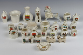 A Goss crested china model of Tower on St Catherine's Hill 11cm and minor crested vessels etc 

