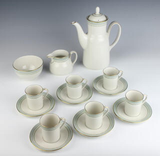 A Royal Doulton Berkshire pattern no.TC1021 coffee set comprising 6 coffee cans, 6 saucer, sugar bowl, cream jug and coffee pot 