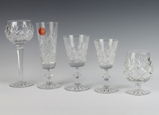 A set of Webb Crystal glassware comprising 2 brandy glasses, 4 champagne, 4 hock, 4 sherry, 4 wine, all boxed 