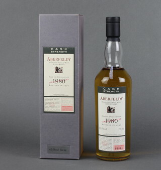 A 70cl bottle of 1980 Aberfeldy, Flora and Fauna series, cask strength 62% ABV, limited edition bottling, single malt whisky, boxed, bottled 1997 
