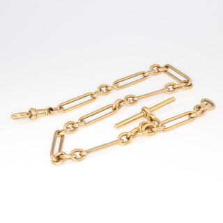An 18ct yellow gold Albert with T-bar and clasp, 51.8 grams 