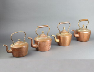 Four 19th Century copper kettles 25cm, 13cm, 12cm and 12cm 