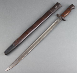 A Wilkinson 1907 patent bayonet complete with leather scabbard