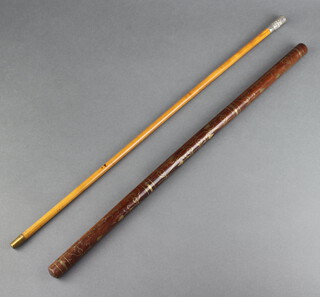 A Queen's Regiment swagger stick together with an Indian hardwood and inlaid brass swagger stick 58cm 