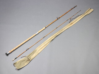 A split cane Mk4 2 piece 10'2" carp fishing rod with lined butt and tip eyes, with 27" cork handle, with cloth bag  