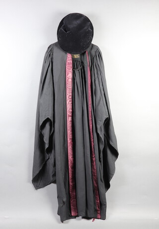 Ravenscroft and Willis, a black academic gown together with a Tudor bonnet 