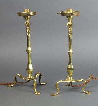 A pair of gilt metal Pulman style table lamps 32cm h x 16cm 