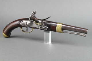 An 18th Century French Naval flintlock pistol with 23cm barrel, having illegible marking to the steel lock 
