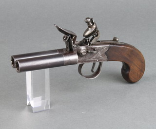 James Richardson of Manchester, an 18th Century double barrelled flintlock boxlock  trap action pistol with 6cm barrels with Birmingham proof marks, plates marked Richardson, the other side marked Manchester  