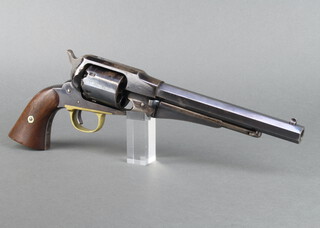 Remington, a 44 calibre New Model Army Remington percussion revolver, serial no. 7570, the top of the octagonal barrel marked Patented September 14.1858 E Remington and Sons.Ilion New York USA New-Model, with much of the original bluing, complete with associated leather holster   