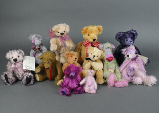 A Jane Hill teddy bear with articulated limbs 27cm, a Bigger Bear 18cm and a collection of 10 other bears