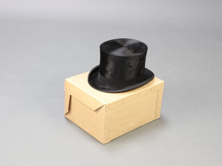 Lincoln Bennett, a gentleman's black silk top hat, size 7 3/8, complete with a Dunn's cardboard box 