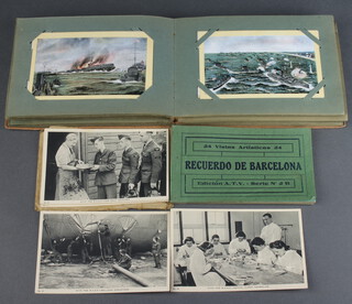 An album of First World War and later black and white and coloured postcards, a set of black and white postcards of Bologne, ditto With The W.A.F.   