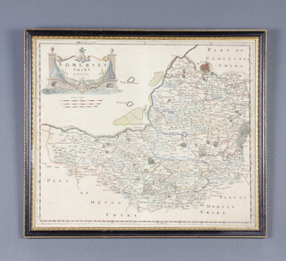Robert Morden, map of Somersetshire with coloured detail 36cm x 43cm 