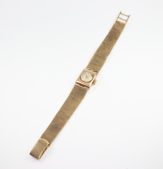 A lady's 9ct yellow gold cased Favre Leube wristwatch contained on an 18ct yellow gold mesh bracelet 35.8 grams gross 