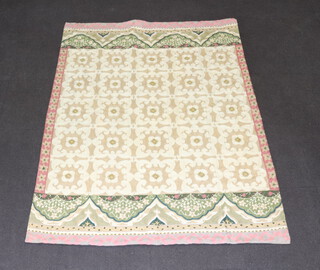 A cream, pink and green ground Kashmiri wool stitch work floral patterned panel 201cm x 143cm  