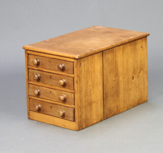 A Victorian rectangular pine collectors chest of 4 drawers with tore handles 33cm h x 31cm w x 52cm d 