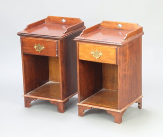 A pair of Victorian style mahogany bedside cabinets with 3/4 gallery, fitted a drawer above recess, raised on bracket feet 64cm h x 38cm w x 37cm d 

