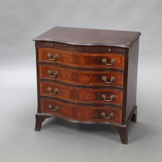 A Georgian style mahogany chest of serpentine outline, fitted a brushing slide above 4 long drawers with brass swan neck drop handles, raised on bracket feet 78cm h x 75cm w x 51cm d 