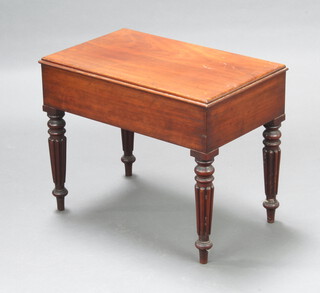 A rectangular William iv mahogany bidet raised on turned and fluted supports 47cm h x 58cm w x 36cm d 
