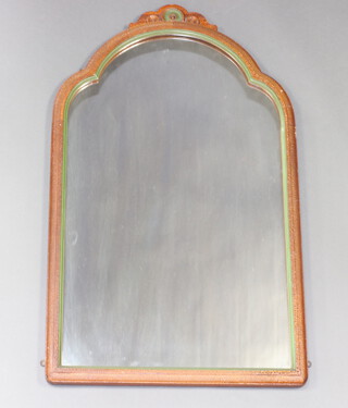 A 1920's arch shaped plate mirror in a decorative green and gilt painted frame 86cm h x 50cm  