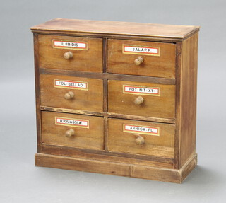 A 19th Century style pine apothecaries chest fitted 6 drawers, raised on a platform base 54cm h x 59cm w x 22cm d (made up) 