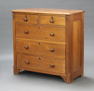 A Victorian mahogany chest of 2 short and 3 long drawers with tore handles 99cm h x 102cm w x 47cm d 