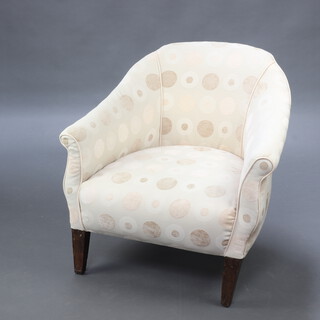 An Edwardian tub back armchair upholstered in white material, raised on square tapered supports 75cm h x 76cm w x 67cm d (seat 30cm x 40cm) 