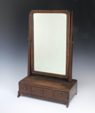 A 19th Century bevelled arched plate dressing table mirror contained in a mahogany swing frame, the base fitted 1 long and 2 short drawers, raised on bracket feet 57cm h x 37cm w x 21cm d 