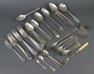 Two silver soup spoons and a ditto teaspoon, 106 grams and minor plated cutlery 