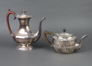 A silver plated panelled coffee pot together with a repousse teapot 