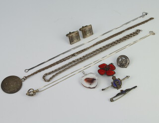 A pair of silver cufflinks and minor silver jewellery, gross weight 94 grams 