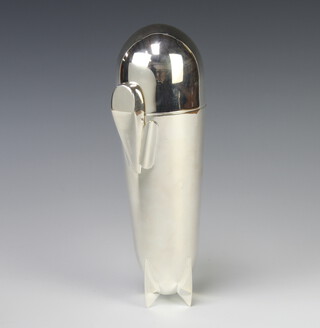 A reproduction silver plated novelty cocktail shaker in the form of an airship, 24cm 